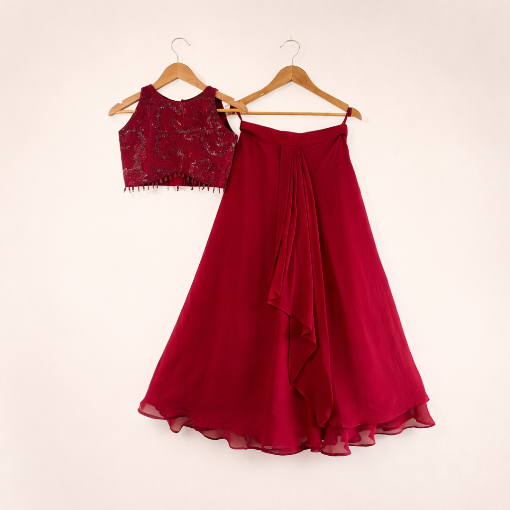 Ruby Elegance Girls Lehenga Set with Embroidered Blouse & Dupatta