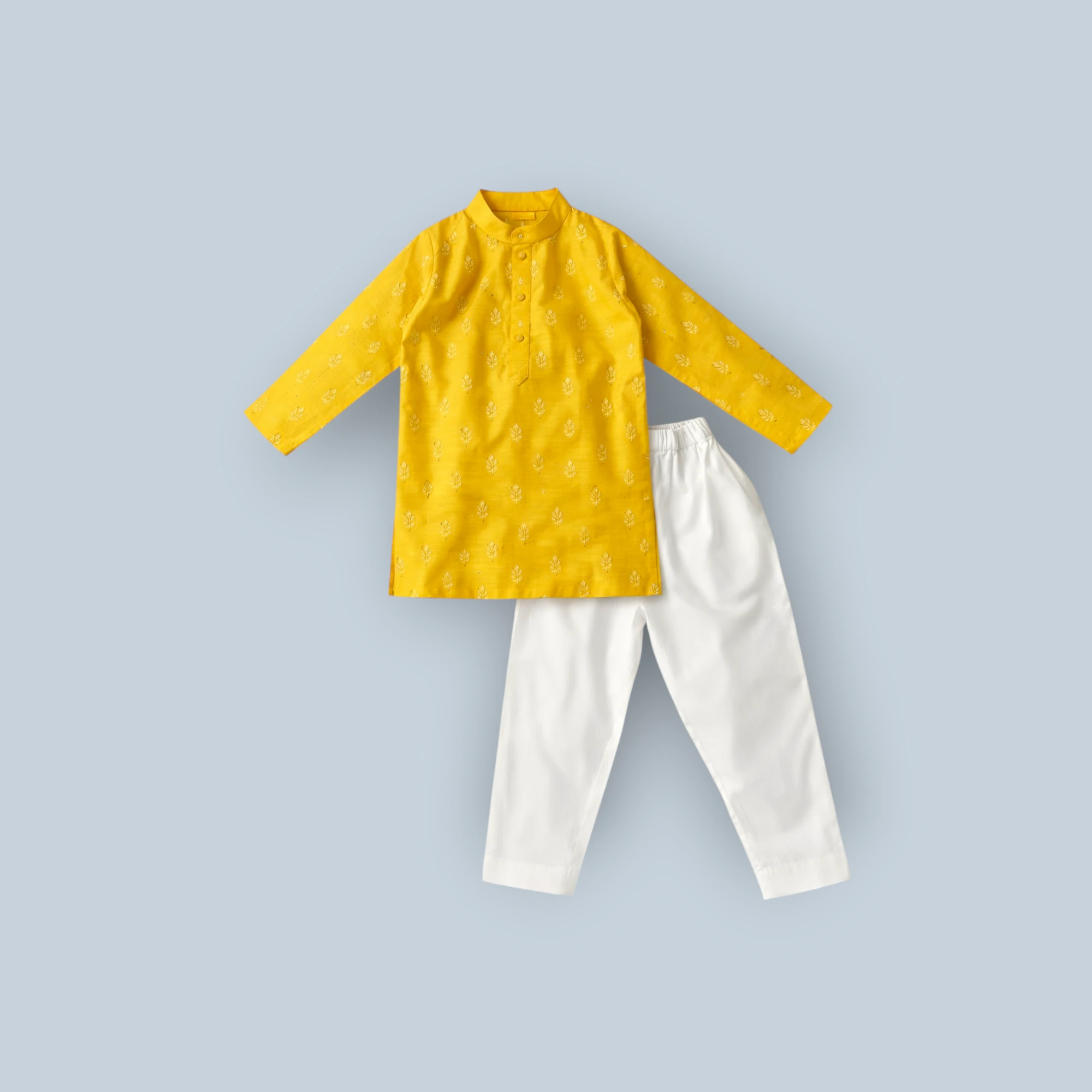 Mustard Gold Motif Festive Kurta for Boys