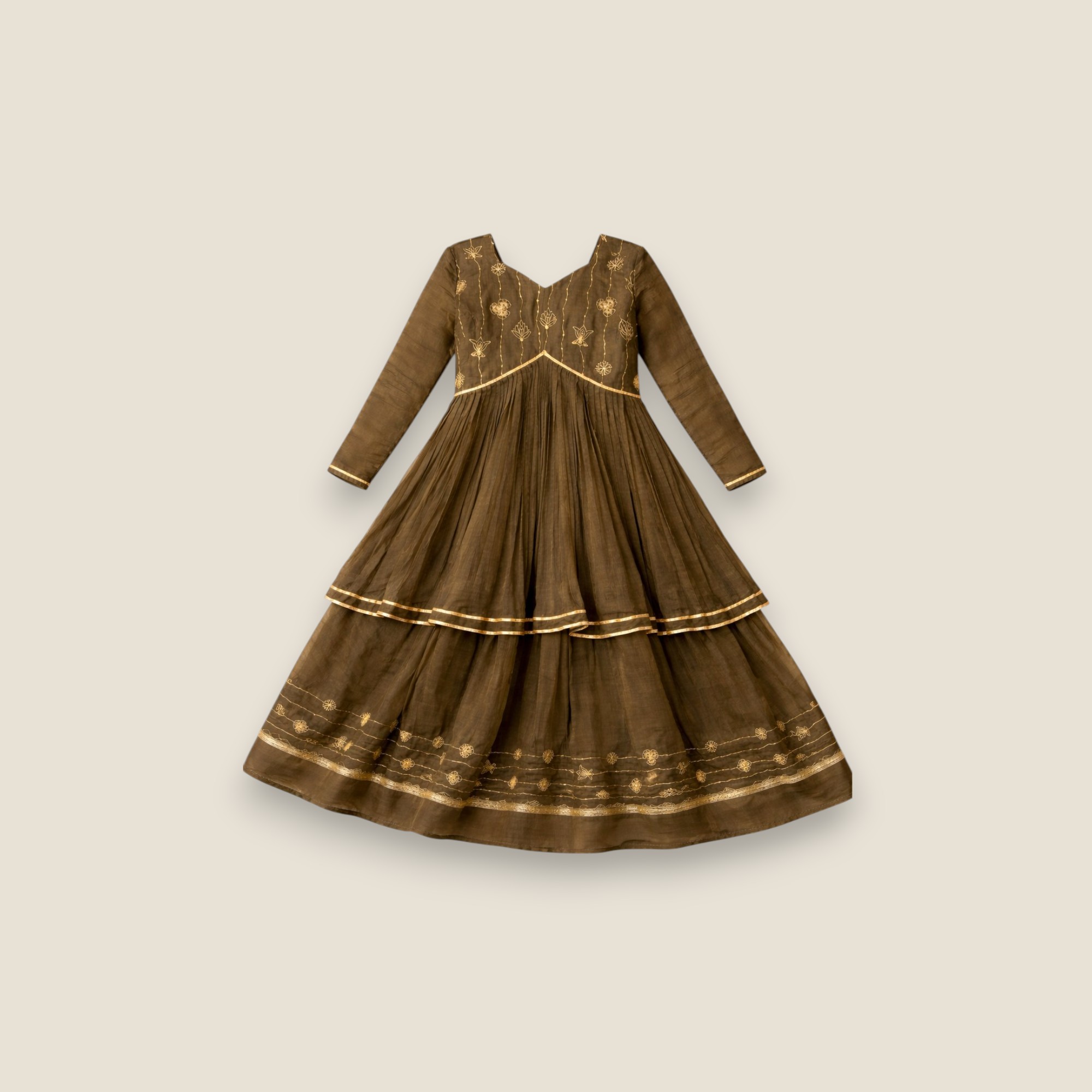 Olive Whisper Pleated Lehenga Set